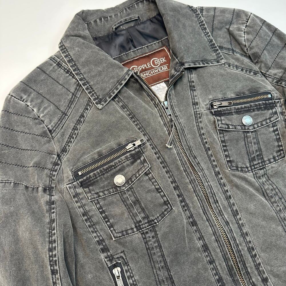 Cripple Creek Ranchwear Grey Twill Zip Front Motocycle Jacket - Picture 2 of 6
